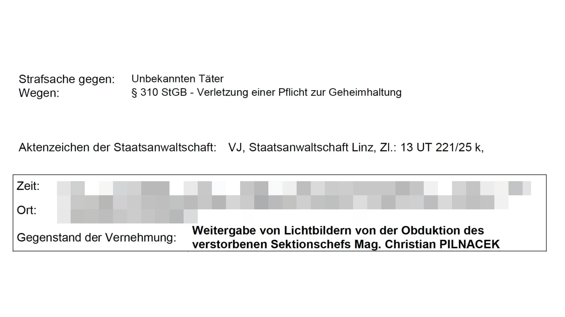 Dokument aus dem Ermittlungsakt